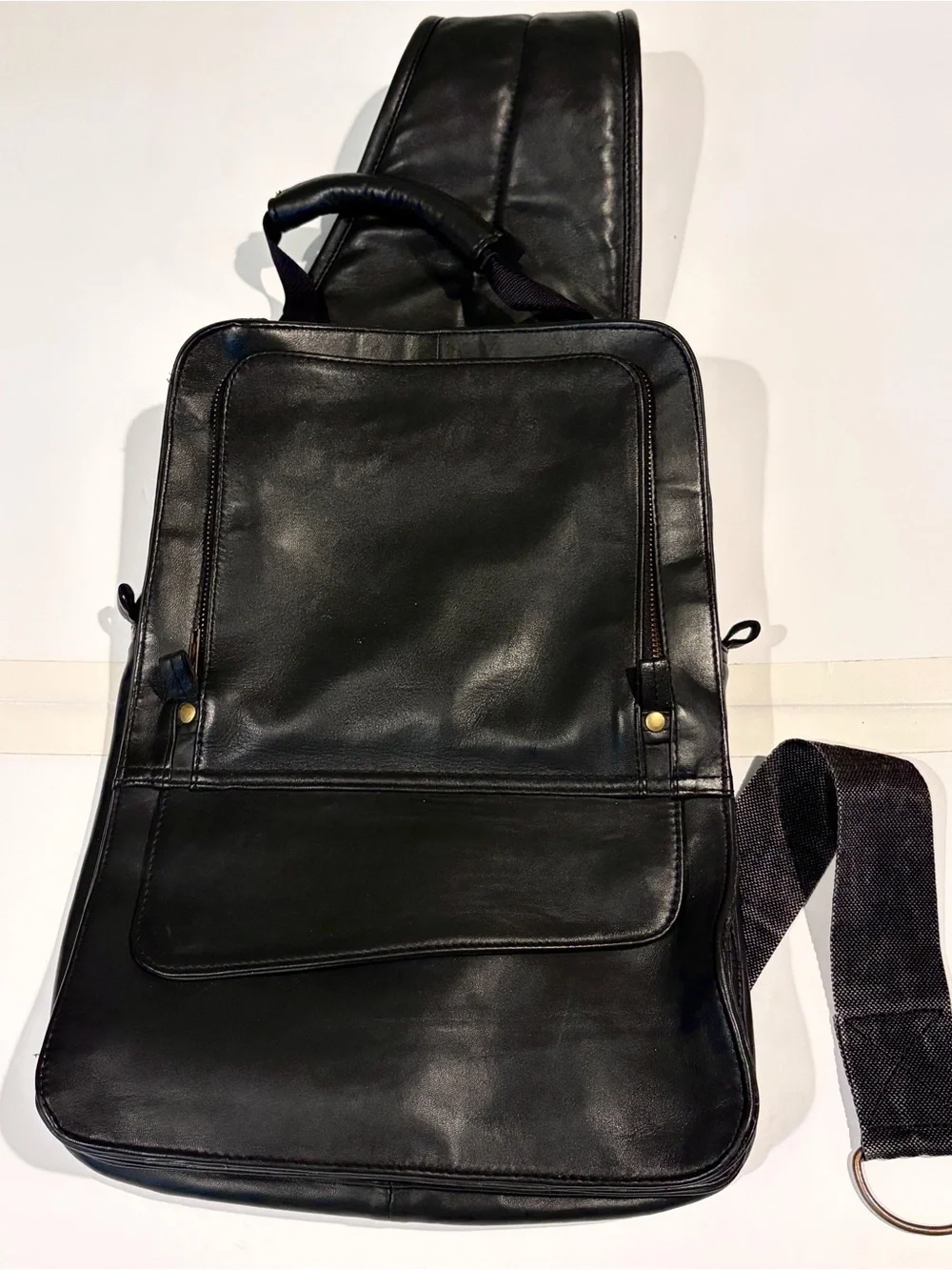 Nicholas K Black Leather Sling Pack One Strap Backpack Utilitarian Avant Garde